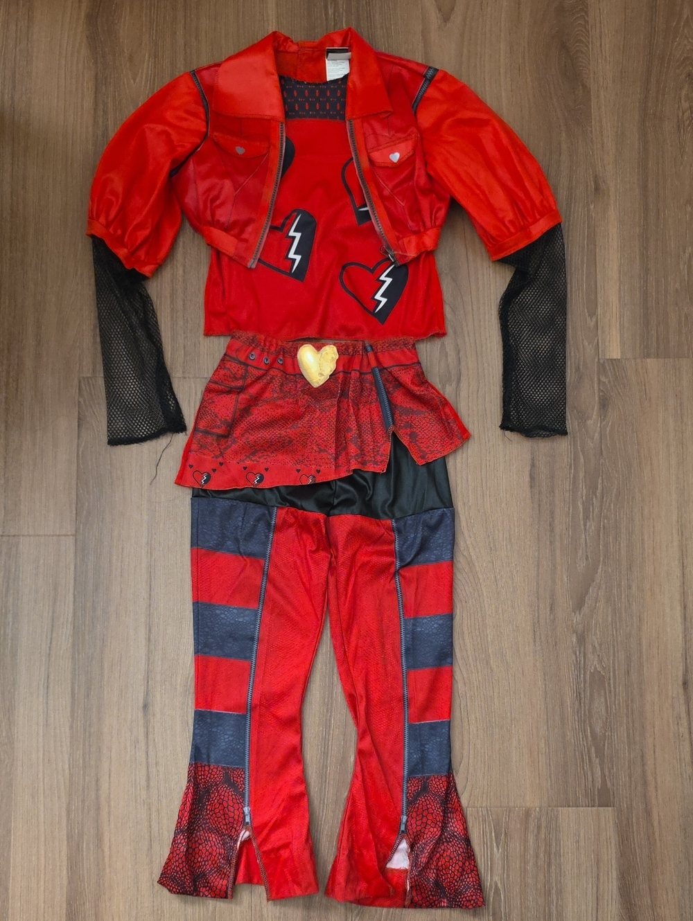 Disney Princess Red Costume Red Broken Heart Punk Kids Costume W Gold Heart Belt